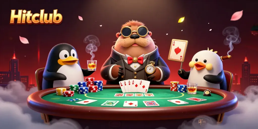 Engage in thrilling poker action with Hitclub at an underwater gambling scene featuring unique characters.