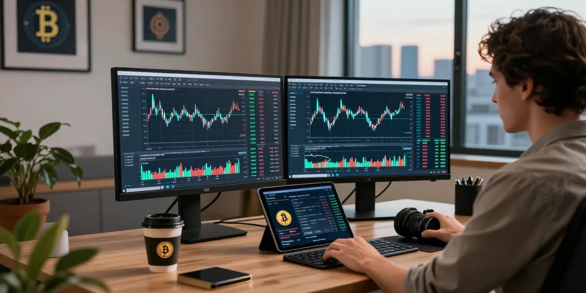 Analisis trading UE99 di ruang kerja modern dengan grafik digital.