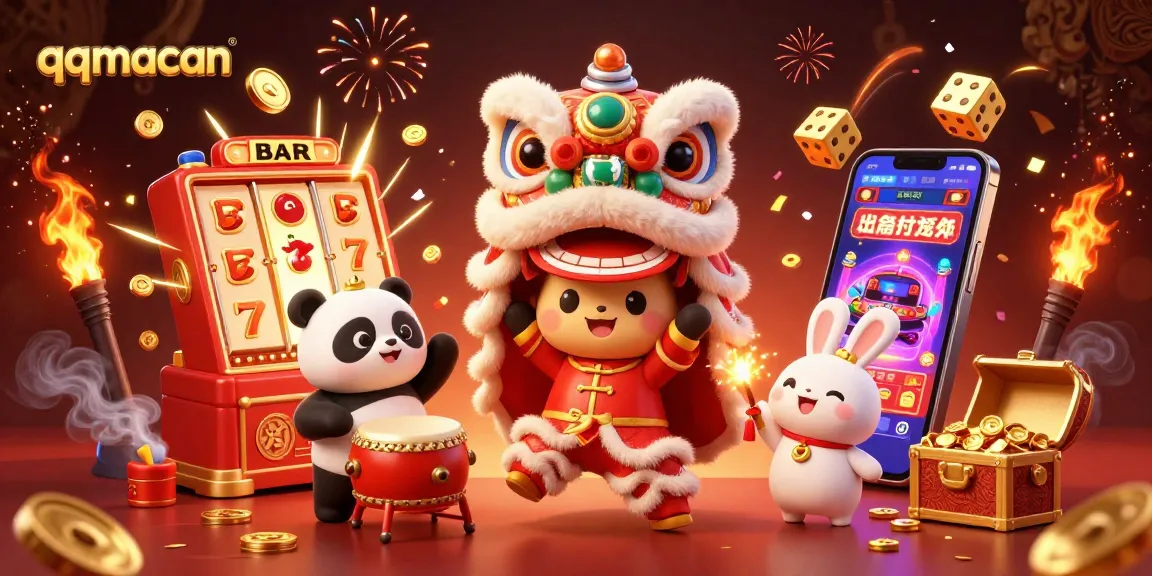Engage in thrilling gaming action with qqmacan featuring a vibrant lion dance and exciting casino elements.