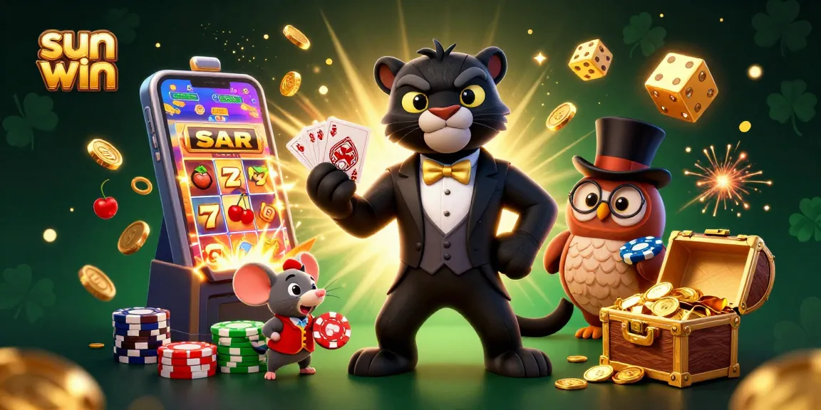 Experience the thrill of sun win with a stylish panther dealer, poker owl, and lucky mouse amidst a jackpot explosion.