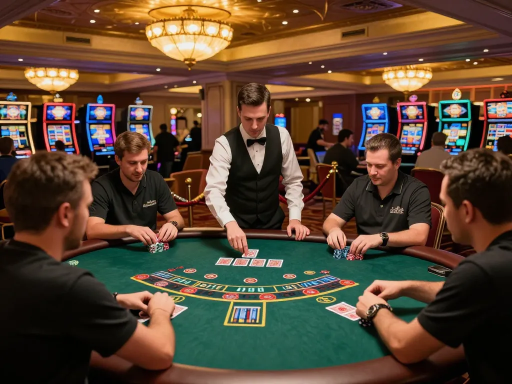 tr88 players strategizing at blackjack tables in an upscale casino atmosphere