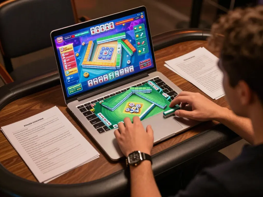 Gameplay menarik dari ritme spin mahjong ways 2 di layar laptop dengan grafik berwarna-warni dan catatan strategis.