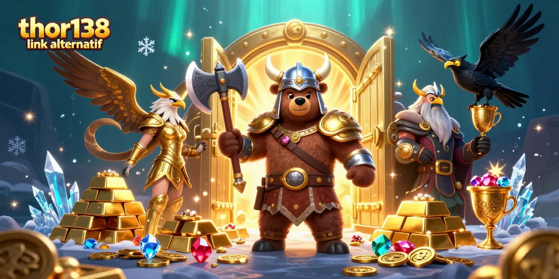Membuka thor138 link alternatif dengan Viking berserker dan harta karun yang memukau dalam ilustrasi 3D.