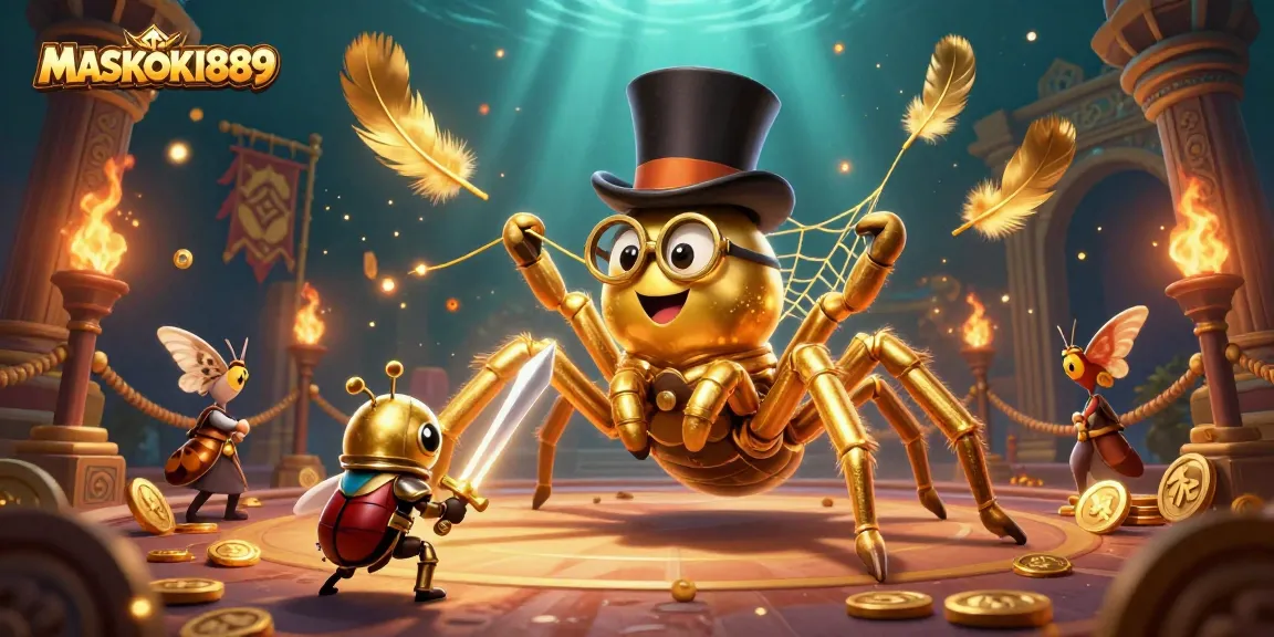 Engage with MASKOKI889 in an intense casino battle featuring unique characters and vibrant elements.
