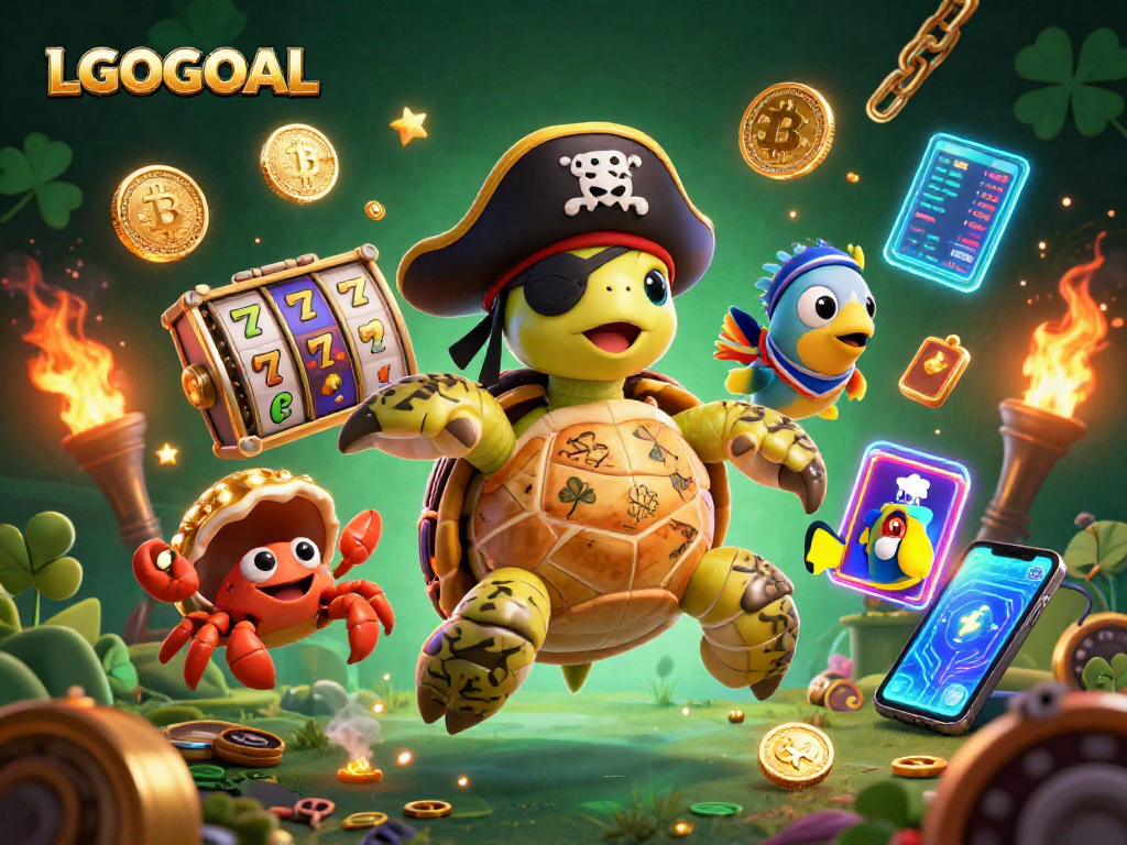 Engage with LGOGOAL’s thrilling slot games featuring vibrant characters and glowing crypto elements.