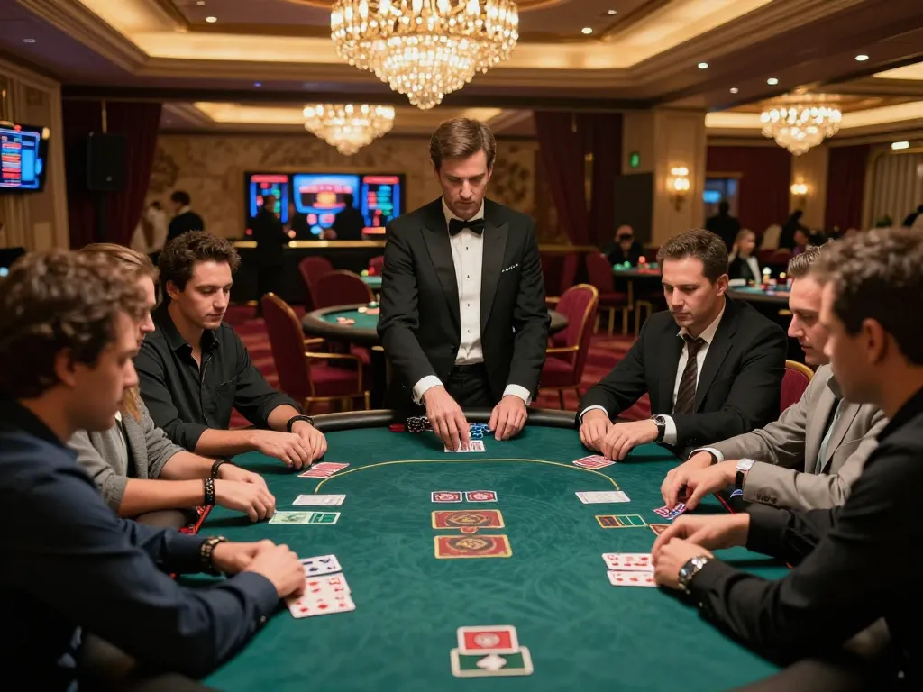 Engaged players in a high-stakes poker game at luxurious casino showcasing game 98win strategy.