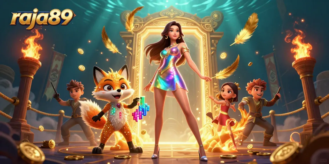 Experience thrilling gameplay with raja89 in a vibrant 3D casino scene filled with treasures and action.