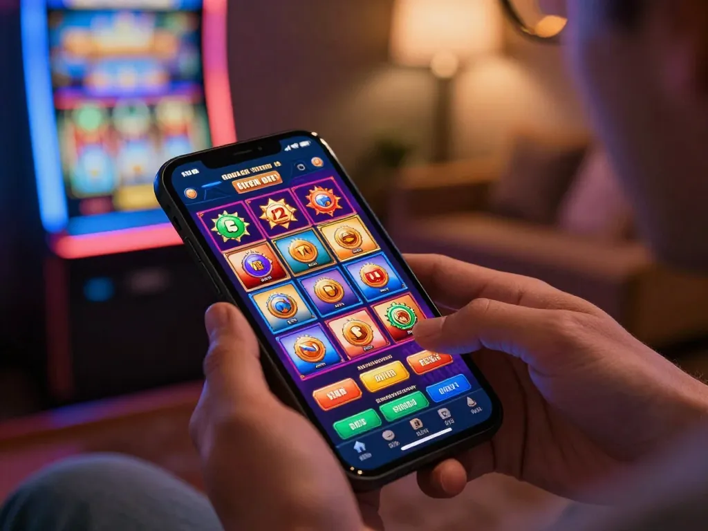Player engaging with Agen Resmi mobile casino app for strategic slot gameplay.